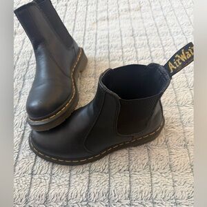 Dr. Martens Black Ankle Boots with Yellow Stitching